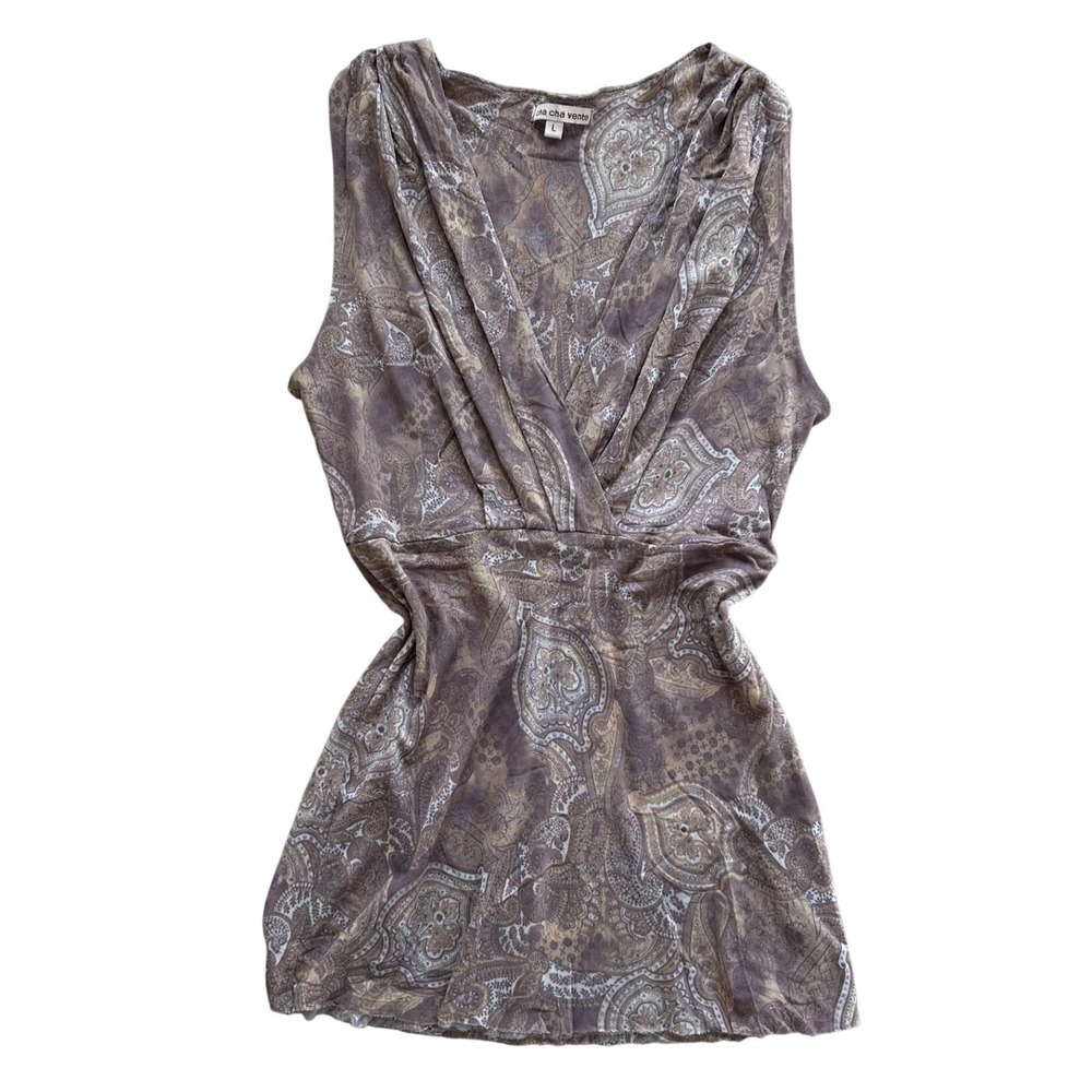 Vintage Y2K Babydoll Mesh Paisley Top‎ Brown Sleeveless Large boho festival